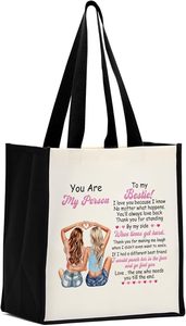 Bestie ถุงผ้าแคนวาสแบบใช้ซ้ำได้ถุงใส่ของชำพร้อมตัวอักษรของตกแต่งของขวัญวันเกิดวันคริสต์มาสสำหรับผู้หญิงเพื่อนที่ดีที่สุด - Product Image 3