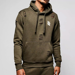 Custom Made High Quality <b>Distressed</b> Men's Winter Tracksuit Street Style 100% Cotton Breathable Solid OEM Bulk Fleece Elastic - Product Image 4