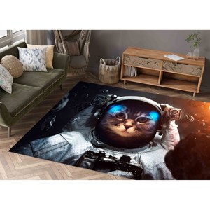 Alfombra de Gato Astronauta: Alfombra Infantil Antideslizante de Chenilla Estampada, con Pelo Suave - Product Image 2