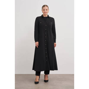 <b>Black</b> <b>Dress</b> <b>with</b> Comfortable Epaulet <b>Button</b> Detail - Product Image 1