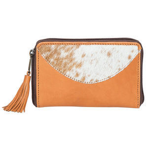 Cartera de Cuero Bohemia Hecha a Mano para Mujer, Delgada, Vintage, de Piel de Vaca con Pelo, Bloqueo RFID, Estampado Animal, Ribete de Piel, Uso Diario, Moda - Product Image 1