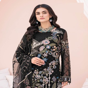 Colección de gasa Vestidos de fiesta paquistaníes para mujeres Festival Wears 3 piezas por Ramsha Vol Sari para niñas Trajes de boda - Product Image 5