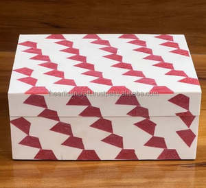 Handmade <b>Red</b> & White Pattern Bone Inlay Jewelry Organizer Storage <b>Box</b> Artisan Craft Natural Crafts for Table & Home Decor - Product Image 2