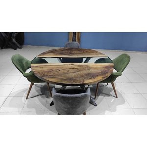 Table à manger de luxe moderne en résine et bois d'acacia, design artistique, imperméable, salon, mariage, anniversaire, Diwali, célébration - Product Image 1