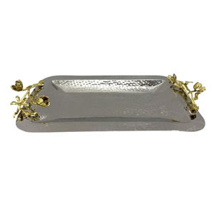 Bandeja de Servicio Rectangular Dorada de Diseño Moderno con Asas de Hoja, Diseño Martillado, Bandeja de Servicio de Metal, Bandeja Decorativa para el Hogar - Product Image 4