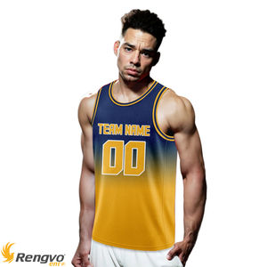 Maillot de basket-ball personnalisable pour jeunes jaune marine dégradé Design imprimé nom de l'équipe numéro Logo respirant Hip-Hop uniforme pour - Product Image 4