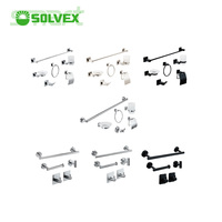 Ensemble d'accessoires de salle de bain SOLVEX en acier inoxydable poli noir 16-58 CM, porte-serviettes complet, porte-gobelet, porte-papier toilette, hôtel