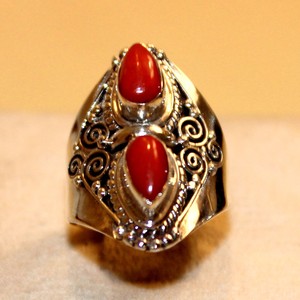 Anillo de joyería de Nepal, piedra preciosa, Coral rojo, plata esterlina, boda Natural, regalo para mujer, ajuste de barra, fiesta, aniversario Unisex - Product Image 4