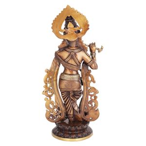 Polished Brass <strong>Krishna</strong> Murti Statue Handcrafted Figurine for Gift &amp; Temple Decor with Gravure Printing - Product Image 4