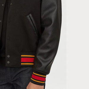 Customized Logo Patch Work Embroidery Canvas Stand Collar Hooded Winter <b>Baseball</b> Varsity <b>Bomber</b> <b>Jacket</b> Breathable - Product Image 6