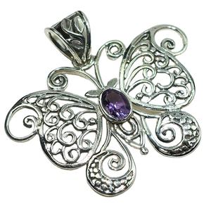 Colgante de Plata de Ley 925 con amatista en forma de mariposa, joyería India - Product Image 1