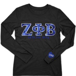 Zpb เสื้อยืดแขนยาวสีดำ & สีฟ้าเสื้อสโมสร100% ผ้าฝ้าย Zeta phi Beta พร้อมตัวอักษรปักเลื่อมแพทช์หัวใจ - Product Image 6