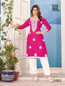 Mejor calidad fácil de usar indio Sexy algodón bordado Kurti Chikankari y Embrodairy señoras Kurta conjuntos al por mayor Surat India - Product Image 5