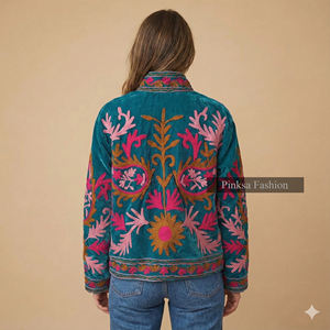 เสื้อแจ็คเก็ตวาร์ซิตี้ฤดูหนาวสไตล์โบฮีเมียนสำหรับผู้หญิง ผ้ากำมะหยี่ถักปักมือ ผ้าฝ้าย ระบายอากาศได้ดี เป็นมิตรกับสิ่งแวดล้อม หรูหรา |   เสื้อผ้าสไตล์โบฮีเมียน - Product Image 2