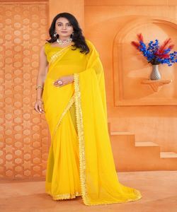 MORDEN ROUGE GEORGETTE BRODERIE SEQUENCE TRAVAIL DENTELLE SAREE AVEC CHEMISIER INCOSÉ VÊTEMENT QUOTIDIEN PRIX DE GROS VÊTEMENT ETHNIQUE - Product Image 3