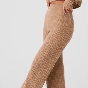 Women High-Waisted Knit Lounge Pants | Soft, Cozy, and Stretchable Lounge Pants with Ribbed Fabric and <b>Elastic</b> Waist - Product Image 2