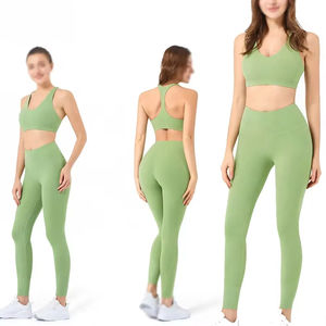Conjunto de Yoga Sólido Personalizado al por Mayor, Ropa Deportiva de Alta Calidad de 2 Piezas, Spandex/Poliéster, Cintura Elástica, Secado Rápido, Transpirable para Mujer - Product Image 5