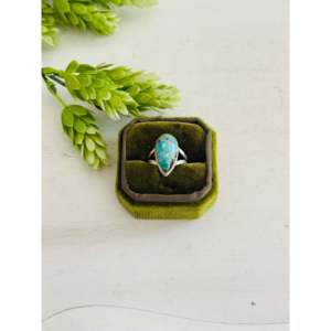 Southwest Boho <b>Statement</b> <b>Ring</b> Size 7 Featuring Smooth Mohave Turquoise Gemstone Sterling <b>Silver</b> for Everyday Wear Made Platinum - Product Image 1