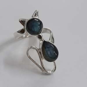 Handmade 925 Sterling Silver <b>Cat</b> <b>Ring</b> with Natural Labradorite Gemstone Bezel Setting Elegant Gift for Women - Product Image 4