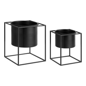 Juego de macetas de metal martillado negro con soporte dorado y juego de macetas de interior con textura moderna para decoración de hogar y oficina - Product Image 6