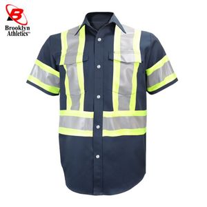 Camisa de trabajo de manga larga de algodón personalizable de alta visibilidad Ripstop amarillo con opción de logotipo - Product Image 6