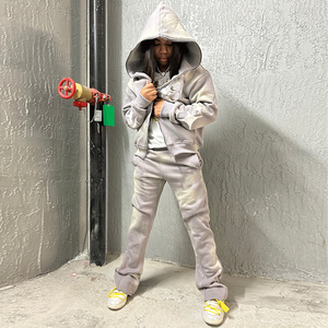 Conjunto Deportivo Personalizado de Invierno con Capucha, Estilo Urbano, Lavado Ácido, Pantalones Deportivos Acampanados con Cordón - Product Image 5