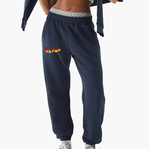 Pantalones de chándal de mujer de algodón 100% al por mayor pantalones de jogging de señora de color sólido de forro polar de gran tamaño con logotipo impreso personalizado DTF 385 - Product Image 5