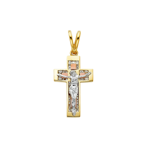 Clásico elegante 14K Tri tono chapado en oro Cubic Zirconia crucifijo colgante tendencia religiosa cristiana moda colgantes encantos - Product Image 1