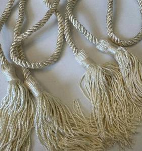 Attache de rideau en coton rayonne et lin ivoire avec pompon, attache de rideau Conso, nouveau - Product Image 3