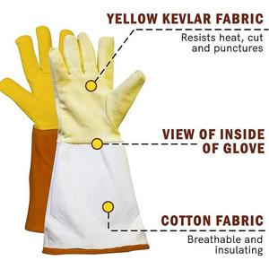 Guantes de soldadura Tig de cuero de vaca de grano y cuero dividido de calidad superior Guantes de construcción resistentes al calor de protección personal - Product Image 3