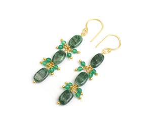 Avanturine and <b>Green</b> Onyx Gemstone Wire Wrapped Oval Shape Gold Plated Jewelry Handmade Gift Hoop <b>Earring</b> Set - Product Image 3