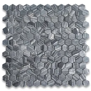 X31XH 1 "กระเบื้องผนังและพื้นทรงหกเหลี่ยมสีเงินลายป่าสีดำกระเบื้องหินอ่อนสินค้าพรีเมี่ยม - Product Image 1