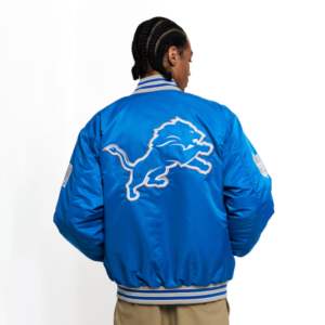Blouson Bomber Unisexe Personnalisé Detroit Lions Bleu Golf Wang à Boutons Pression, Style Universitaire et Baseball - Product Image 2