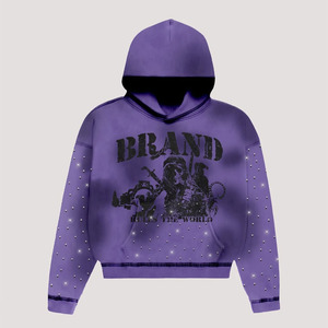 Wholesale Oversized Cropped <b>Hoodie</b> for <b>Men</b> 500Gsm <b>Fleece</b> Custom Logo 100%Cotton for Puff Print Design - Product Image 1