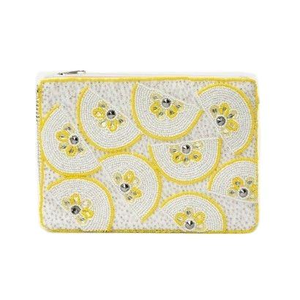 Sac à fermeture éclair miniature en ivoire brodé à la main avec des perles dorées et un design de perles fantaisie par MD HANDICRAFTS - Product Image 2