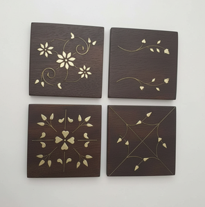Elegant Classic Acacia Wood <b>Coaster</b> with Stylish Metal Inlay Eco-Friendly & Durable Trendy <b>Table</b> Decor for Home Office or Gift - Product Image 4