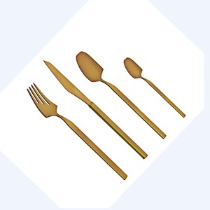 Stainless Steel Set Of 5 Flatware Ideal Kitchen Tabletop Home Hotel Use Gold Color Plated Finished Cutlery <b>Plain</b> Handle - Product Image 6