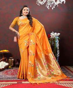 Prêt à porter dames Sari soie traditionnelle broderie travail Banarasi Khadi indien fête mariage porter en mousseline de soie fantaisie prix de gros - Product Image 1
