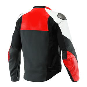 Blouson de moto en cuir de vachette noir et blanc de protection de course personnalisé pour hommes Blouson de moto en cuir véritable blindé CE pour hommes - Product Image 4