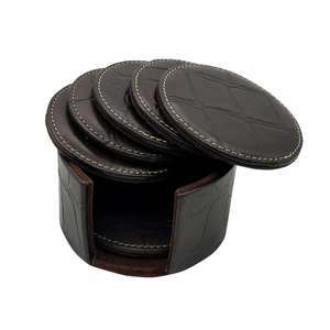 Sous-verres ronds en cuir véritable, résistants à la chaleur, durables, antidérapants, parfaits pour la maison et le bureau - Product Image 1