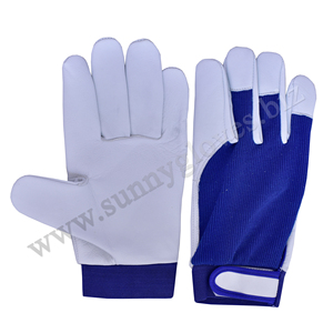 Gants de travail en cuir de chèvre avec dos en tissu de coton Interlock Gants de conduite en cuir respirant - Product Image 3