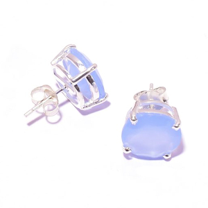 Pendientes de tuerca Unisex de Plata de Ley 925 con circón blanco de Calcedonia azul, chapado en oro de 0,5 pulgadas para bodas, aniversarios, fiestas - Product Image 2