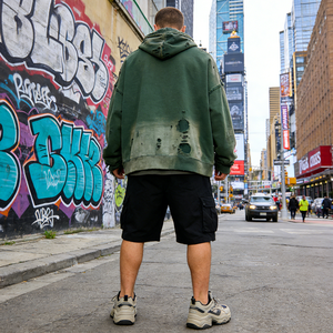 Custom Gree Oversize Heavyweight 100% Cotton Acid Wash Sun Fade Rip Distress <b>Zipper</b> Zip up Winter <b>Hoodie</b> for <b>Men</b> - Product Image 4