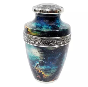 Urna de latón de alta calidad con esmalte azul impreso, urna funeraria de cenizas humanos de primera calidad, duradera - Product Image 5