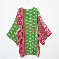 Nouveauté, robe kimono ethnique multicolores de style bohème vintage, veste en coton Kantha faite à la main