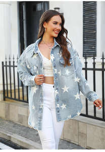 Chaqueta larga vaquera suelta de manga larga con estampado de estrellas de Otoño e Invierno para mujer de estilo europeo y americano para mujer - Product Image 2
