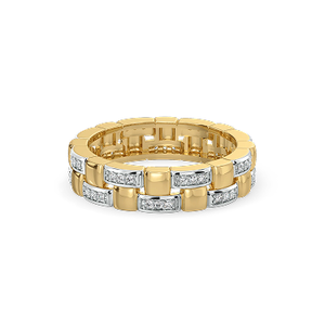 Yellow Gold Eternity Band <b>Ring</b> With Baguette Cut Diamonds Channel Setting Geometric Classic Style Unisex Wedding <b>Ring</b> - Product Image 1