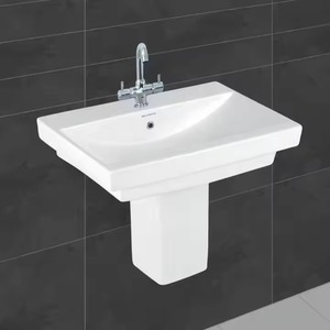 Wall Mount Hand Wash Solid Surface Cylinder Semi Basin - Half Pedestal Lavabo Sink Stand Ceramic Bathroom Sanitary Ware <b>Products</b> - Product Image 2