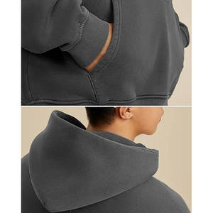 Sudadera con capucha de lana de algodón lavado con ácido para hombre, estilo Vintage de gran tamaño con técnicas bordadas para parejas de invierno - Product Image 2