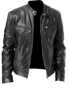 Haute qualité à la mode mince coupe-vent Biker Blazer hommes col montant veste en cuir noir avec fermeture éclair respirant nouvelle vente en gros - Product Image 1
